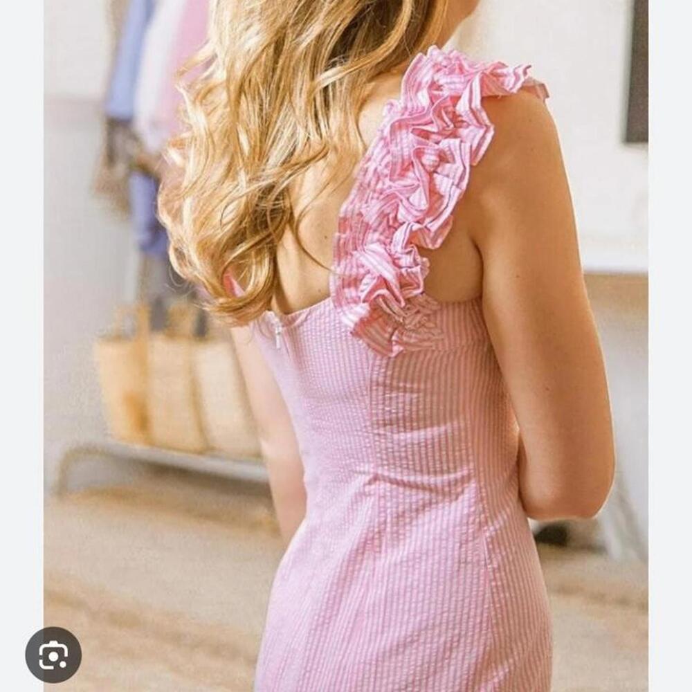 Lilly Pulitzer Devina Stretch Pink Cosmo Seersucker Striped Mini Dress